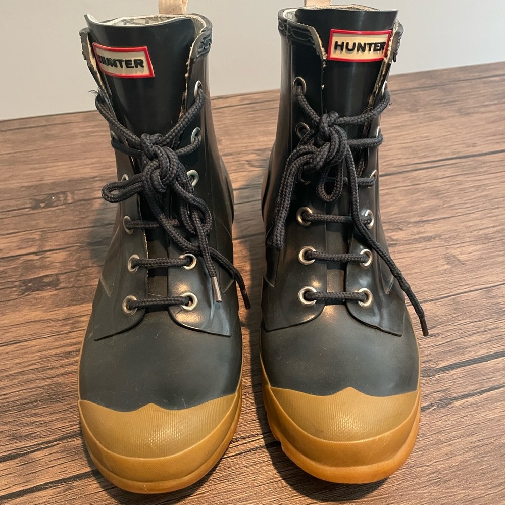 HUNTER Bormino Combat Lace Up Rain Boots Navy Size: 8